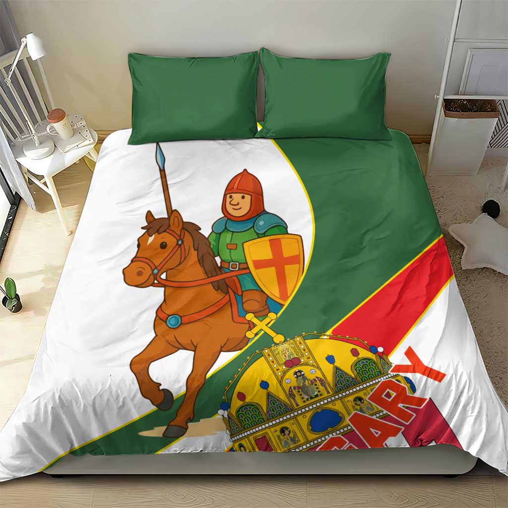 Hungary Bedding Set with Knight and Angel Illustration Design and National Crest - Wonder Print Shop