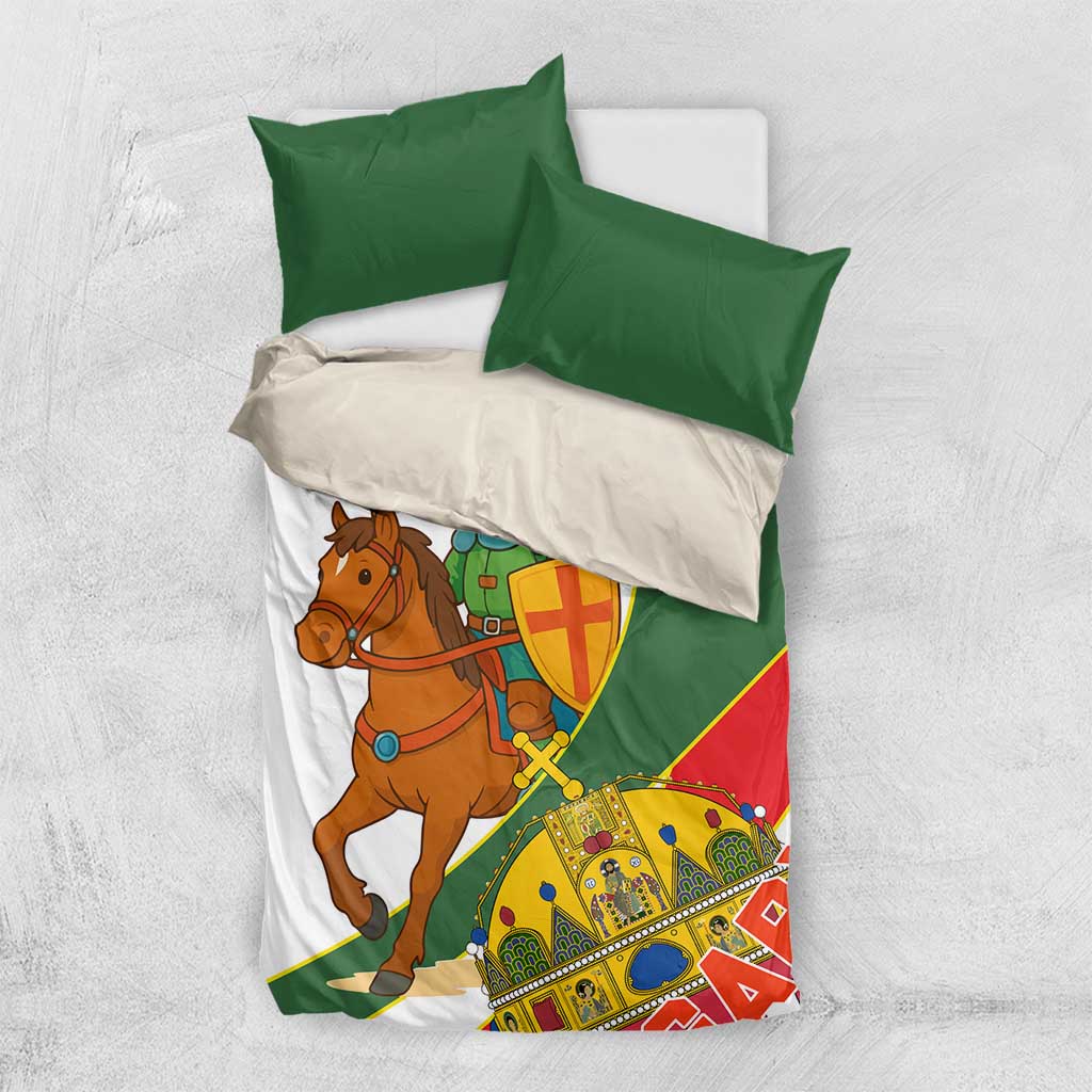 Hungary Bedding Set with Knight and Angel Illustration Design and National Crest - Wonder Print Shop