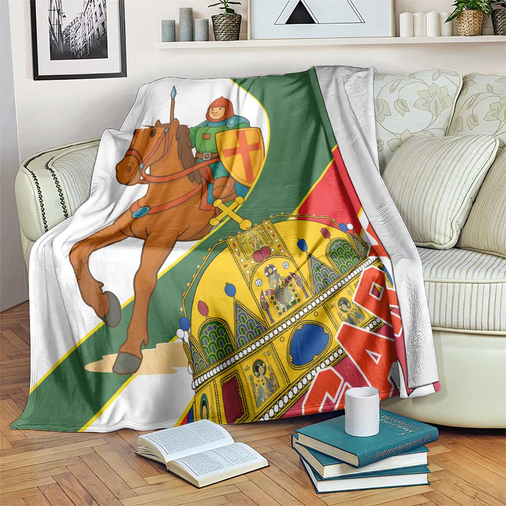Hungary Blanket with Knight and Angel Illustration Design and National Crest - Wonder Print Shop