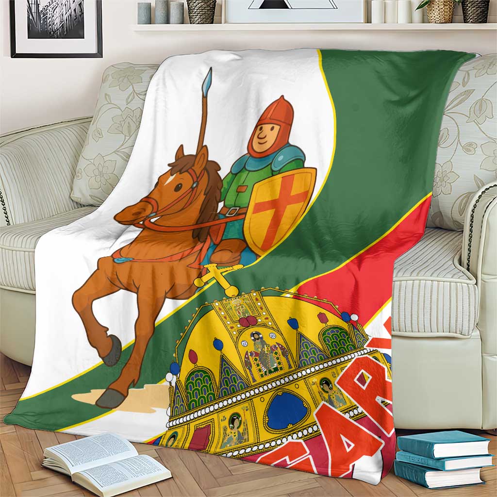 Hungary Blanket with Knight and Angel Illustration Design and National Crest - Wonder Print Shop