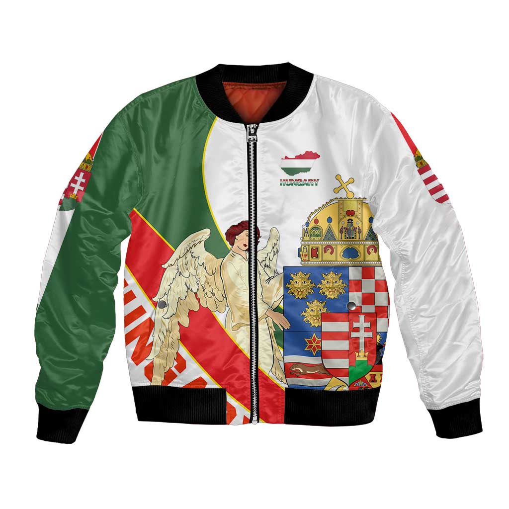 Hungary Bomber Jacket with Knight and Angel Illustration Design and National Crest - Wonder Print Shop