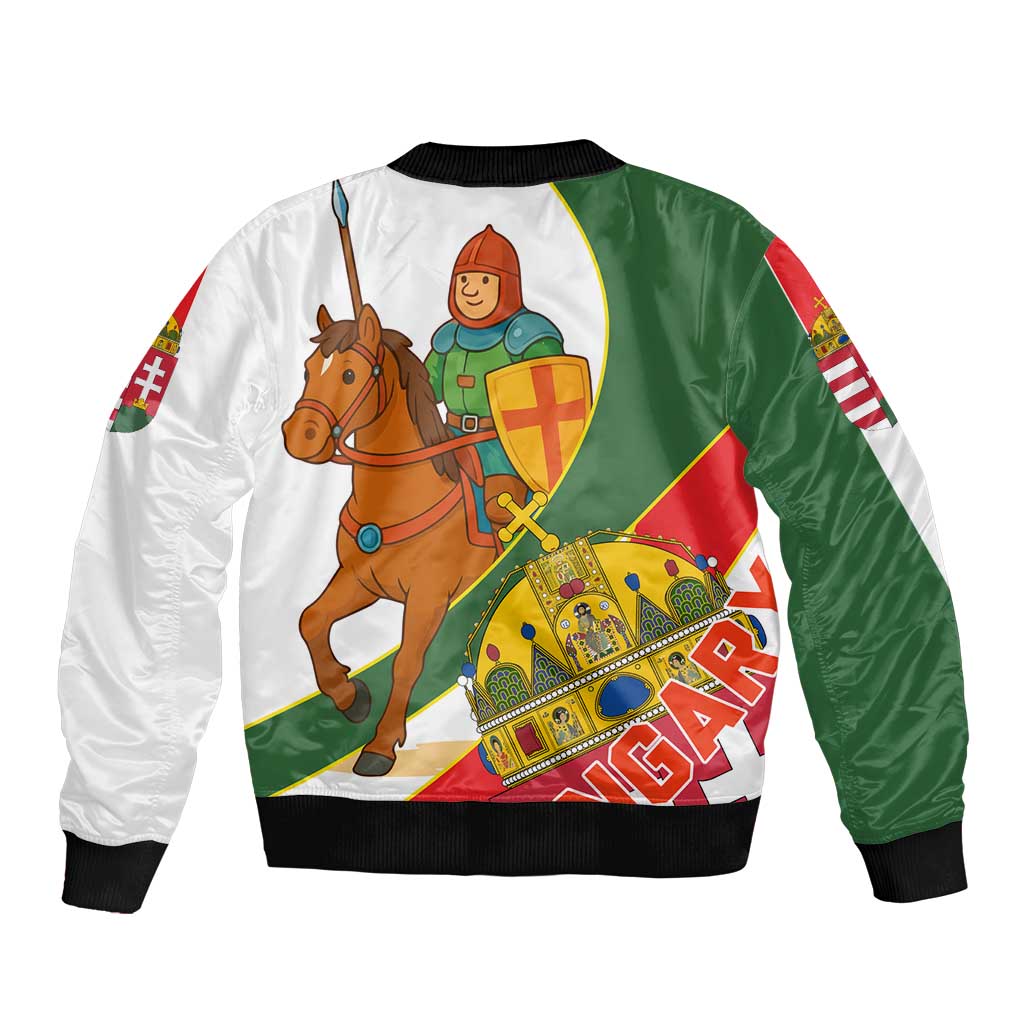 Hungary Bomber Jacket with Knight and Angel Illustration Design and National Crest - Wonder Print Shop