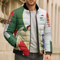 Hungary Bomber Puffer Jacket with Knight and Angel Illustration Design and National Crest - Wonder Print Shop