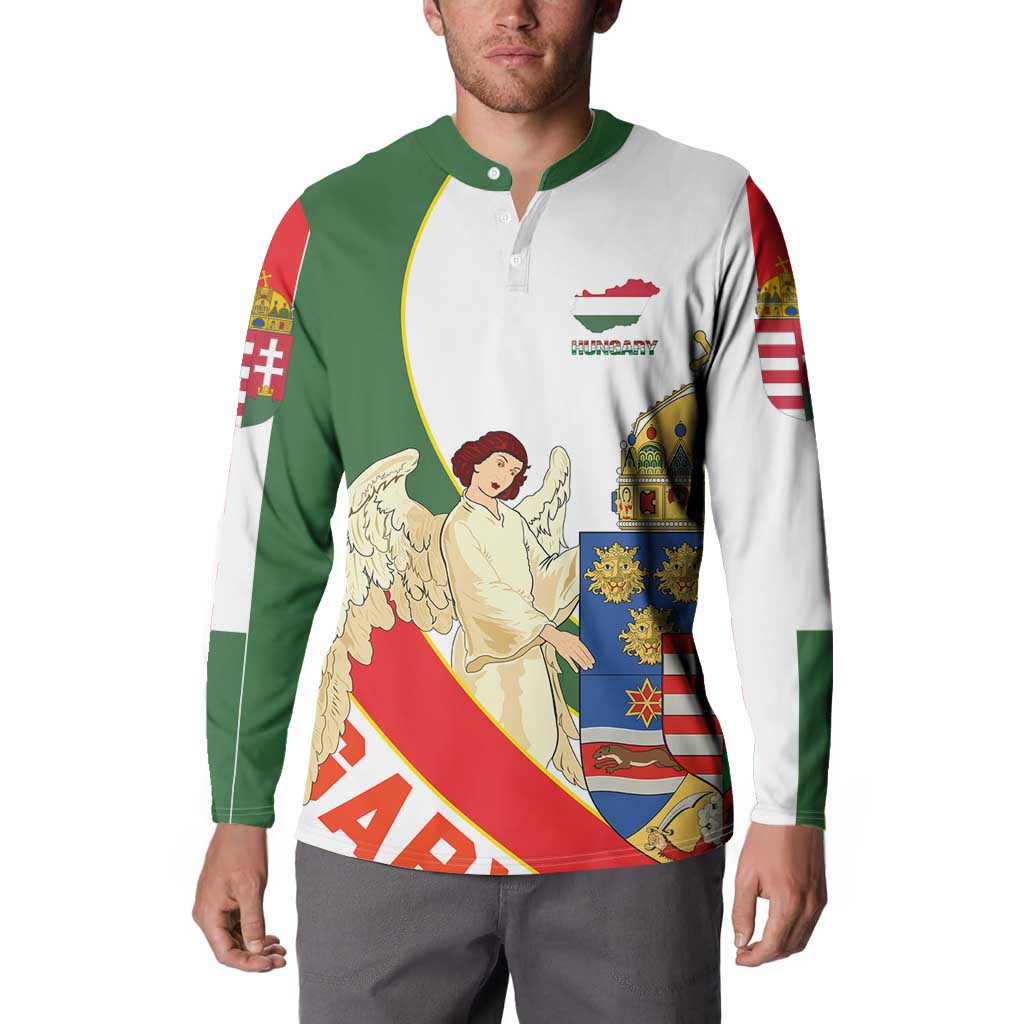 Hungary Button Sweatshirt with Knight and Angel Illustration Design and National Crest - Wonder Print Shop