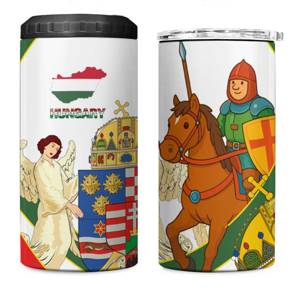 Hungary 4 in 1 Can Cooler Tumbler with Knight and Angel Illustration Design and National Crest - Wonder Print Shop