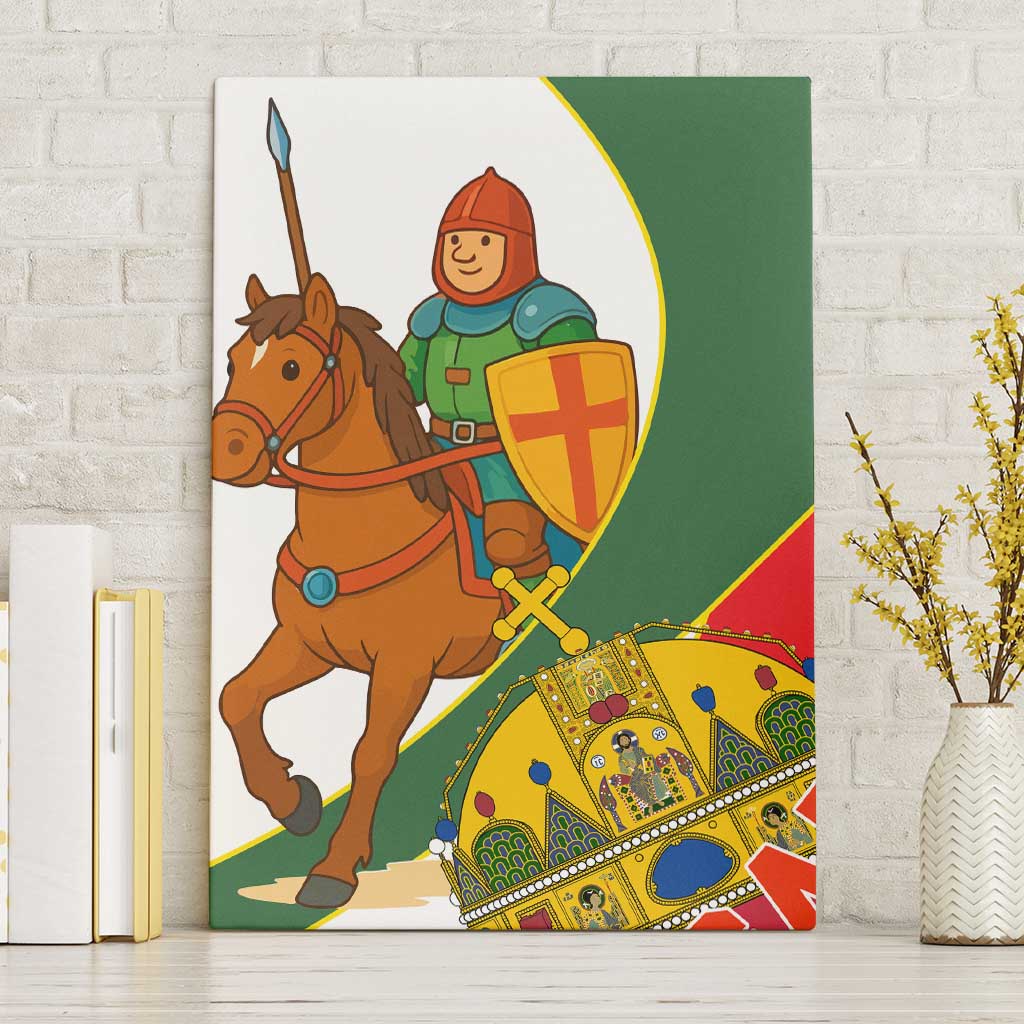 Hungary Canvas Wall Art with Knight and Angel Illustration Design and National Crest - Wonder Print Shop