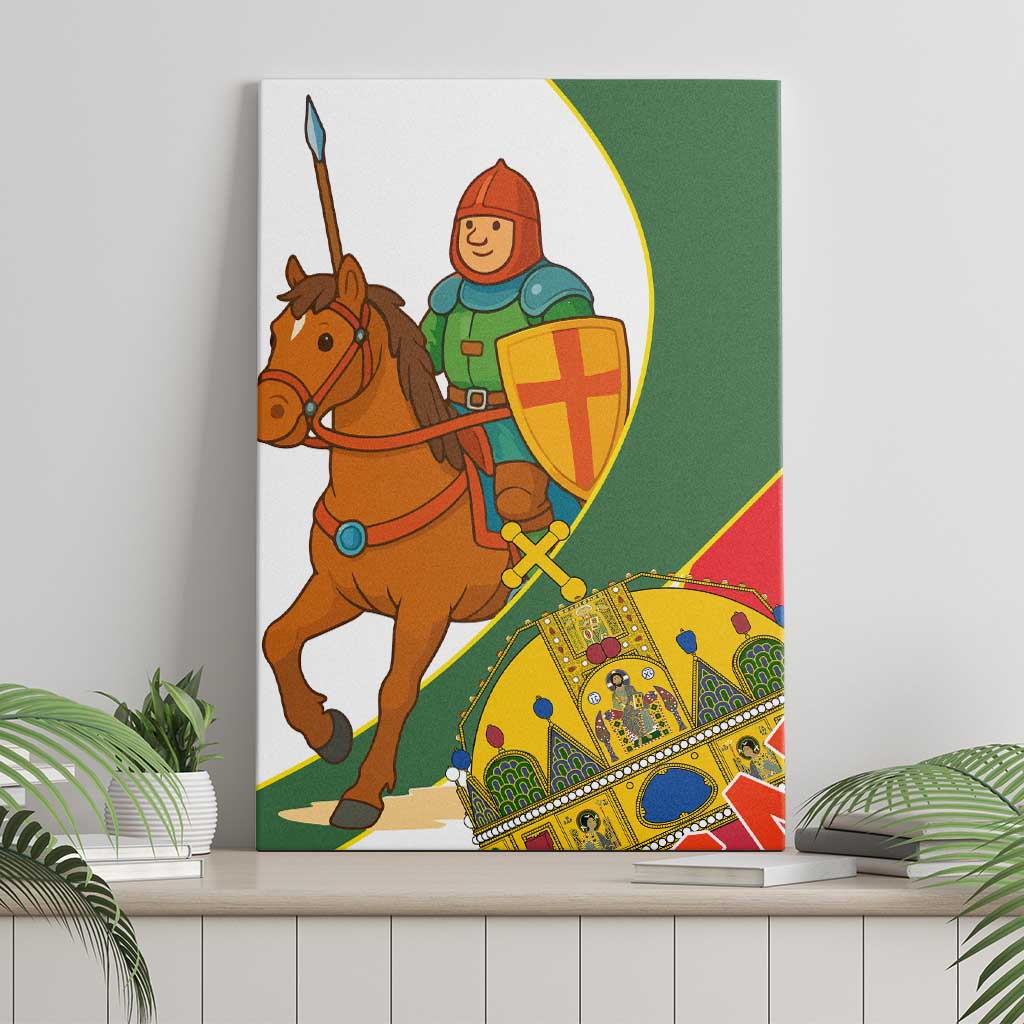 Hungary Canvas Wall Art with Knight and Angel Illustration Design and National Crest - Wonder Print Shop