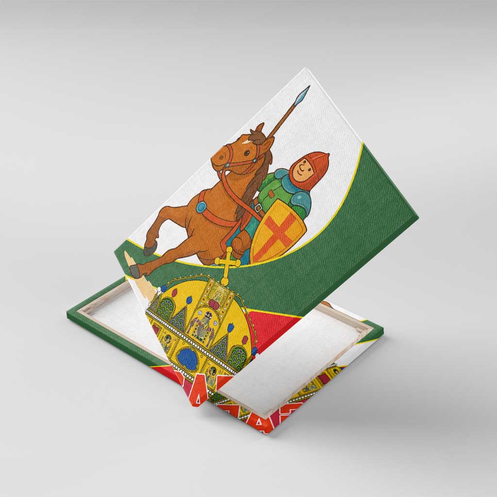 Hungary Canvas Wall Art with Knight and Angel Illustration Design and National Crest - Wonder Print Shop