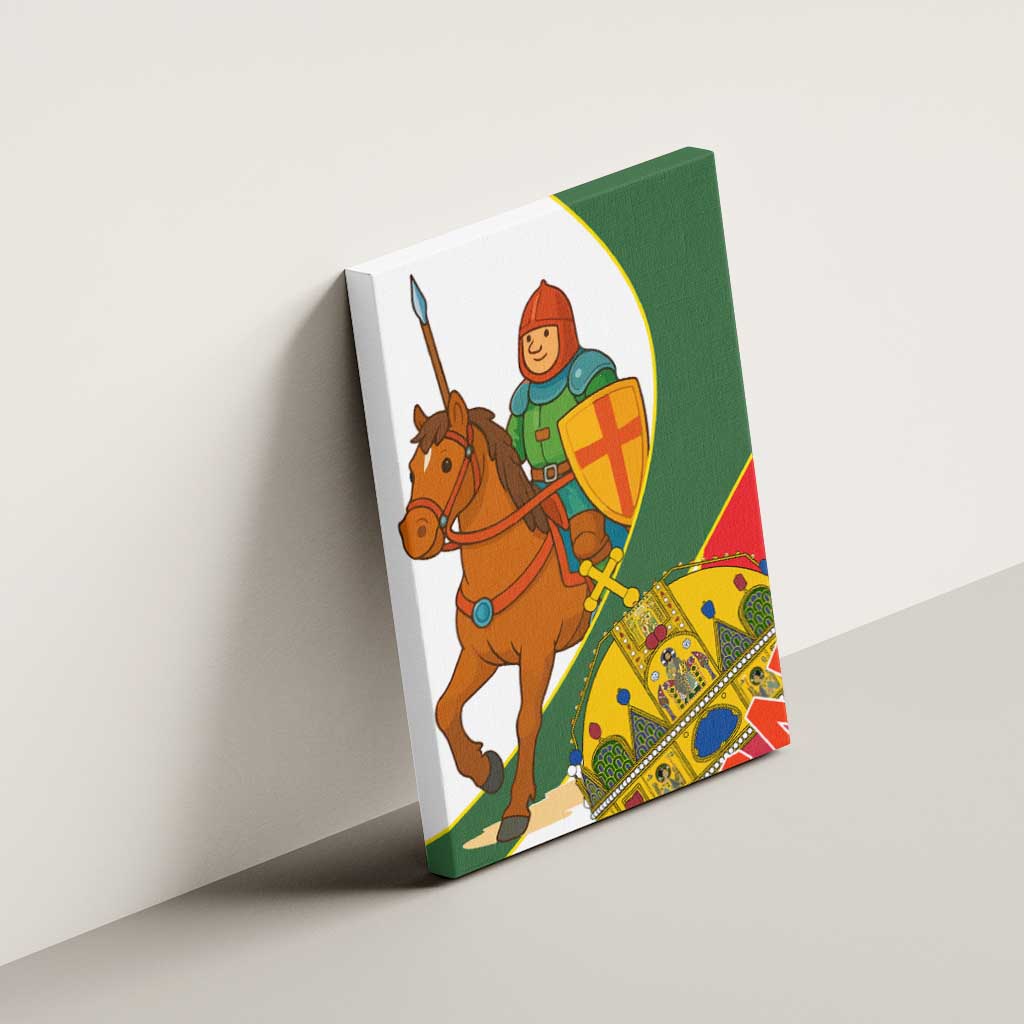 Hungary Canvas Wall Art with Knight and Angel Illustration Design and National Crest - Wonder Print Shop