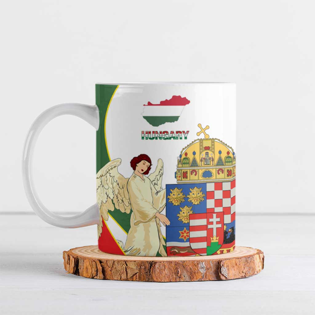 Hungary Ceramic Mug with Knight and Angel Illustration Design and National Crest - Wonder Print Shop