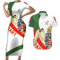Hungary Couples Matching Short Sleeve Bodycon Dress and Hawaiian Shirt with Knight and Angel Illustration Design and National Crest - Wonder Print Shop