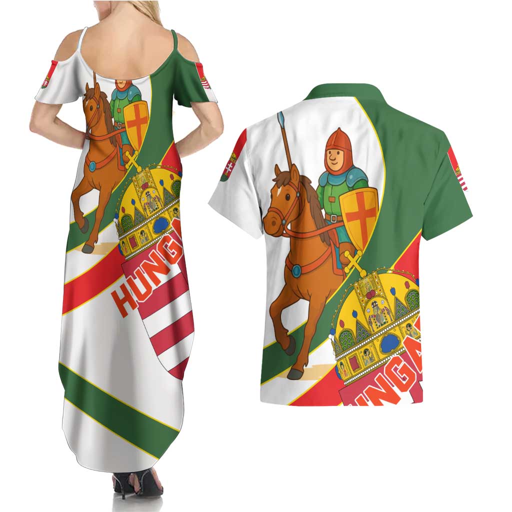 Hungary Couples Matching Summer Maxi Dress and Hawaiian Shirt with Knight and Angel Illustration Design and National Crest - Wonder Print Shop