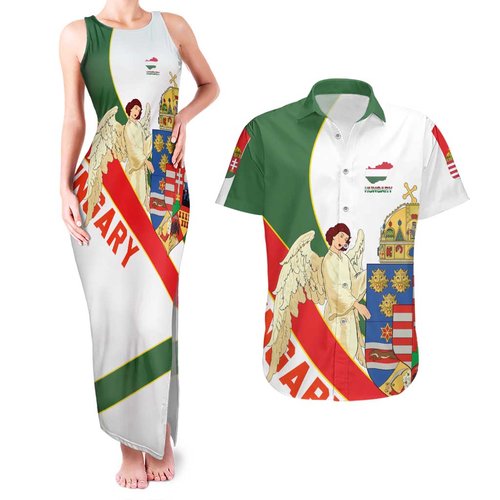 Hungary Couples Matching Tank Maxi Dress and Hawaiian Shirt with Knight and Angel Illustration Design and National Crest - Wonder Print Shop