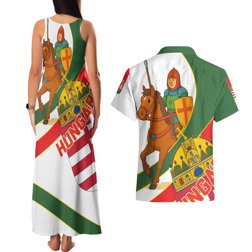 Hungary Couples Matching Tank Maxi Dress and Hawaiian Shirt with Knight and Angel Illustration Design and National Crest - Wonder Print Shop