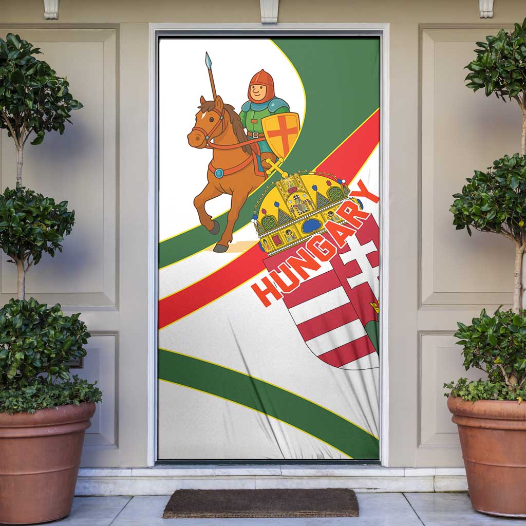 Hungary Door Cover with Knight and Angel Illustration Design and National Crest - Wonder Print Shop