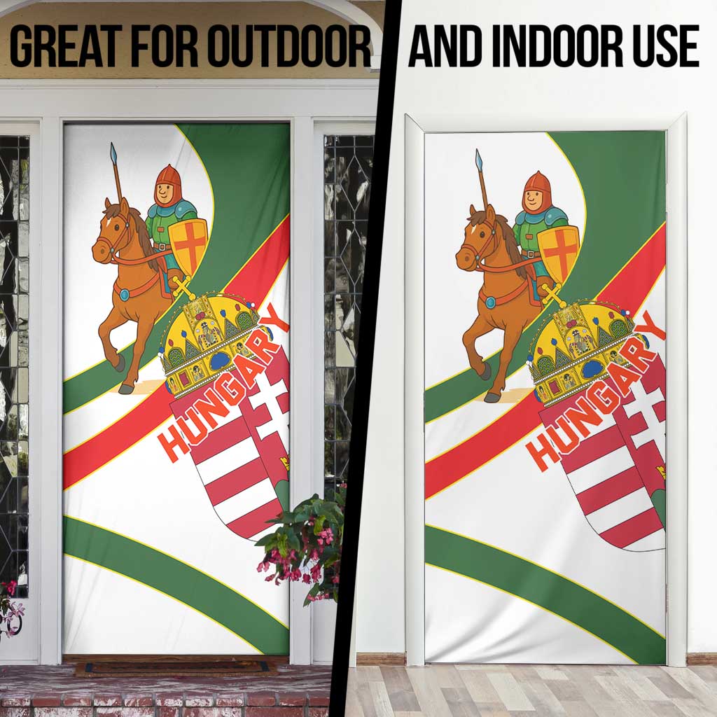 Hungary Door Cover with Knight and Angel Illustration Design and National Crest - Wonder Print Shop