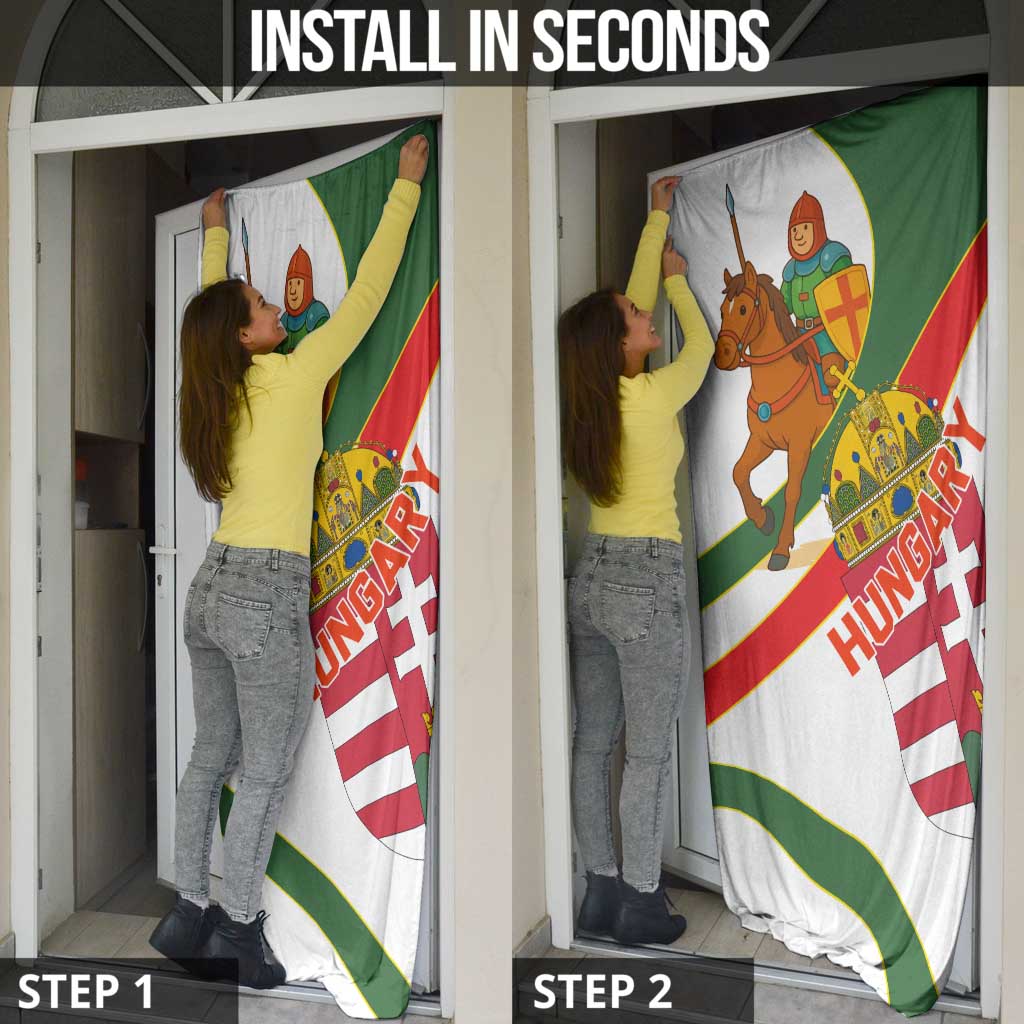 Hungary Door Cover with Knight and Angel Illustration Design and National Crest - Wonder Print Shop