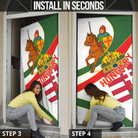 Hungary Door Cover with Knight and Angel Illustration Design and National Crest - Wonder Print Shop