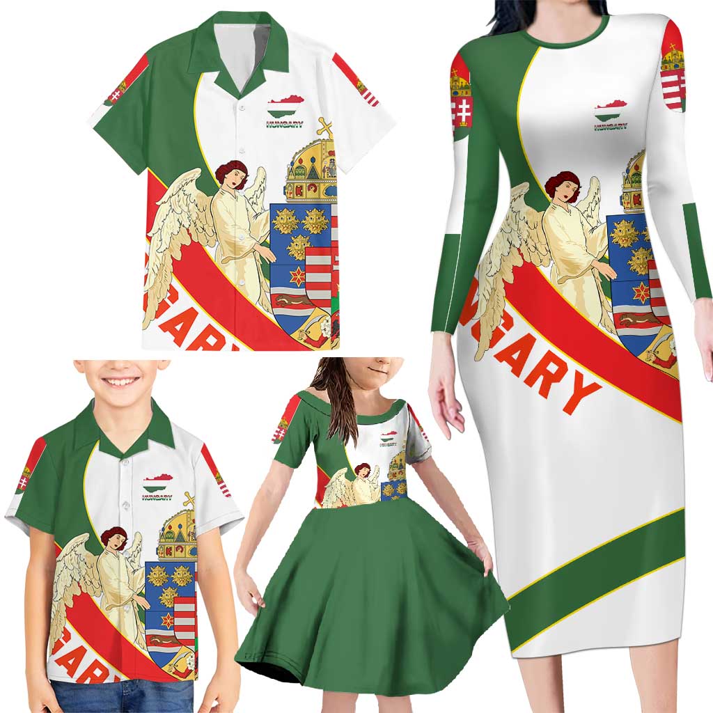 Hungary Family Matching Long Sleeve Bodycon Dress and Hawaiian Shirt with Knight and Angel Illustration Design and National Crest - Wonder Print Shop
