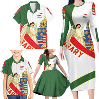 Hungary Family Matching Long Sleeve Bodycon Dress and Hawaiian Shirt with Knight and Angel Illustration Design and National Crest - Wonder Print Shop