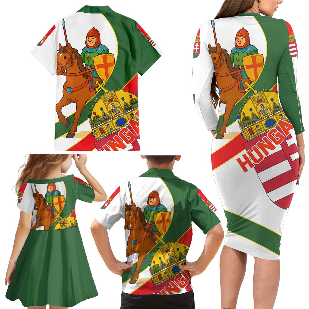 Hungary Family Matching Long Sleeve Bodycon Dress and Hawaiian Shirt with Knight and Angel Illustration Design and National Crest - Wonder Print Shop