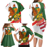 Hungary Family Matching Long Sleeve Bodycon Dress and Hawaiian Shirt with Knight and Angel Illustration Design and National Crest - Wonder Print Shop