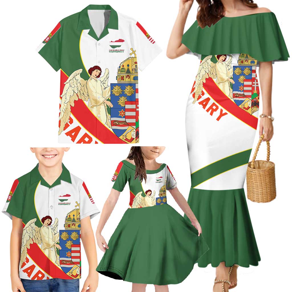 Hungary Family Matching Mermaid Dress and Hawaiian Shirt with Knight and Angel Illustration Design and National Crest - Wonder Print Shop