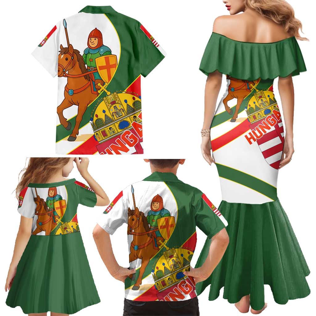 Hungary Family Matching Mermaid Dress and Hawaiian Shirt with Knight and Angel Illustration Design and National Crest - Wonder Print Shop