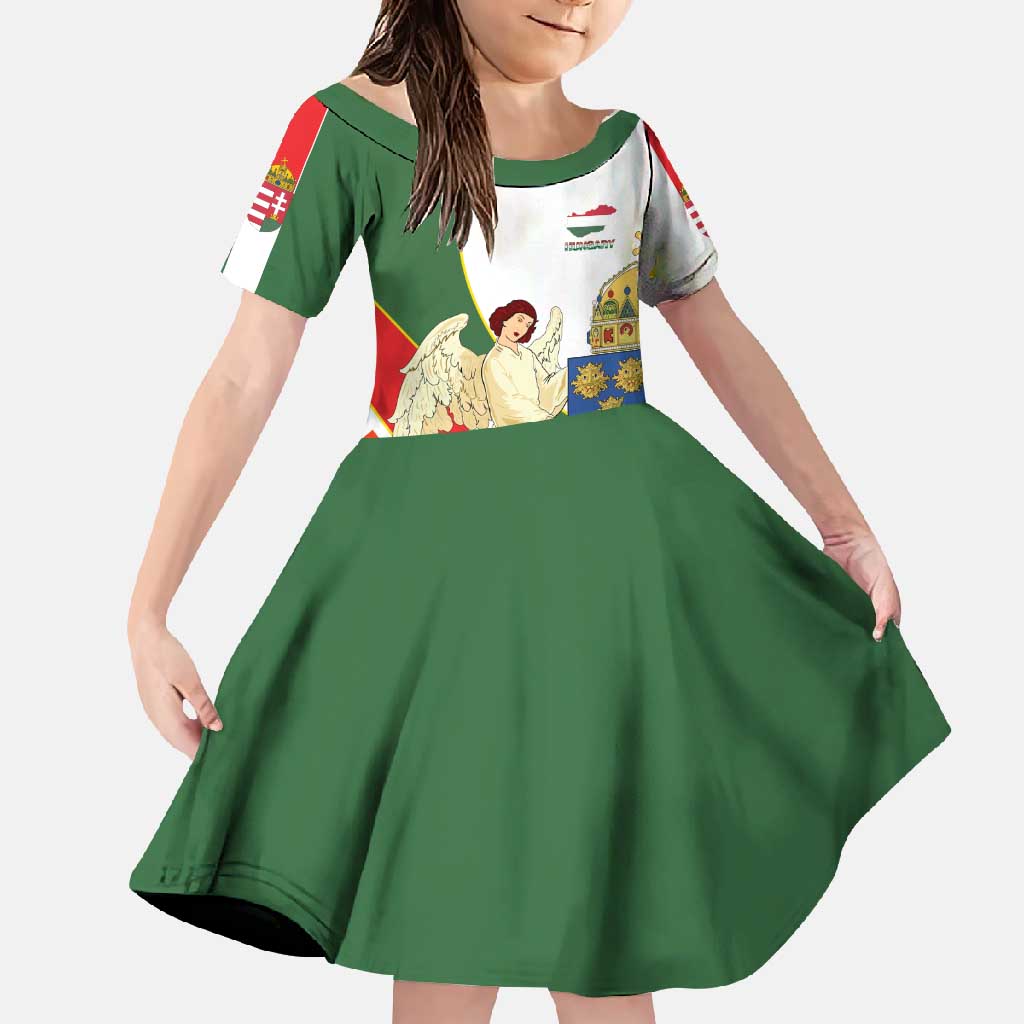 Hungary Family Matching Off Shoulder Maxi Dress and Hawaiian Shirt with Knight and Angel Illustration Design and National Crest - Wonder Print Shop