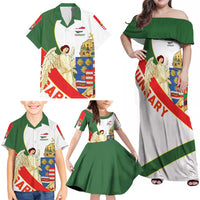 Hungary Family Matching Off Shoulder Maxi Dress and Hawaiian Shirt with Knight and Angel Illustration Design and National Crest - Wonder Print Shop