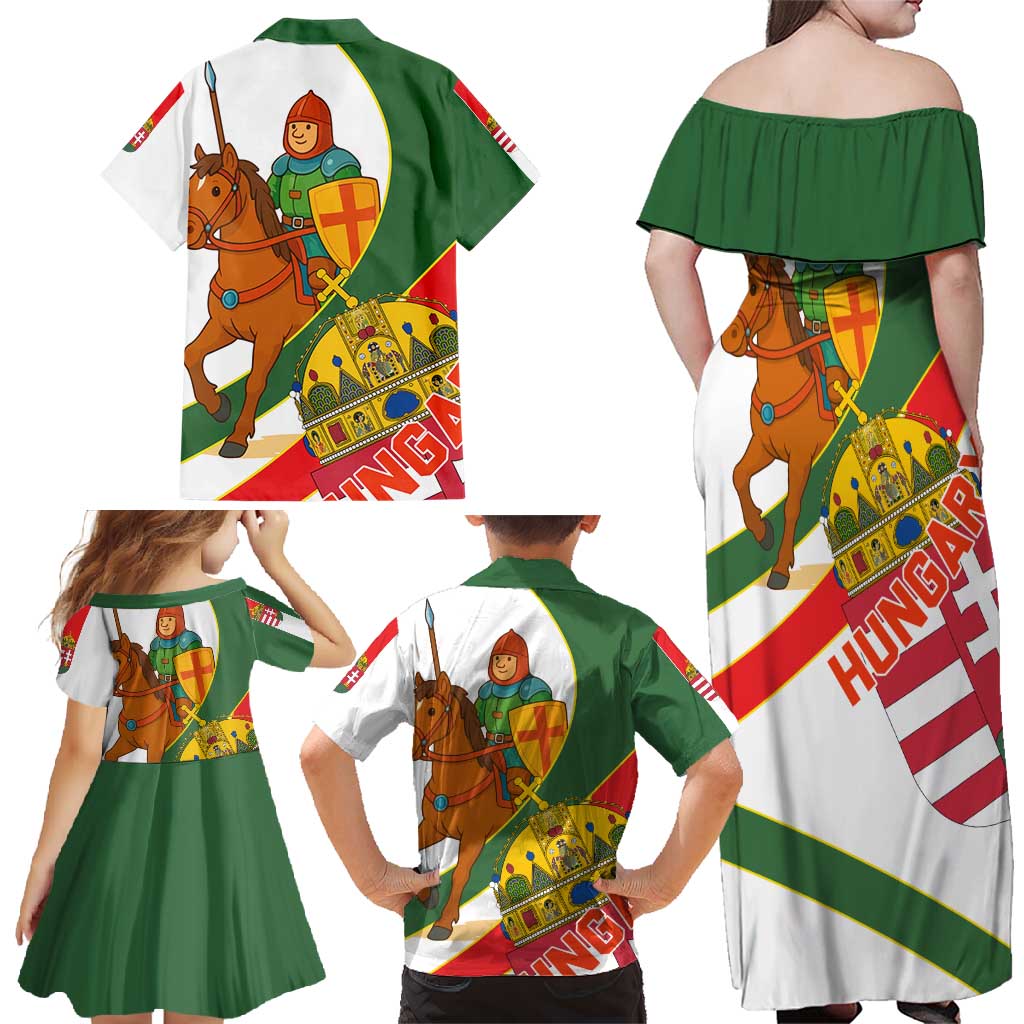 Hungary Family Matching Off Shoulder Maxi Dress and Hawaiian Shirt with Knight and Angel Illustration Design and National Crest - Wonder Print Shop