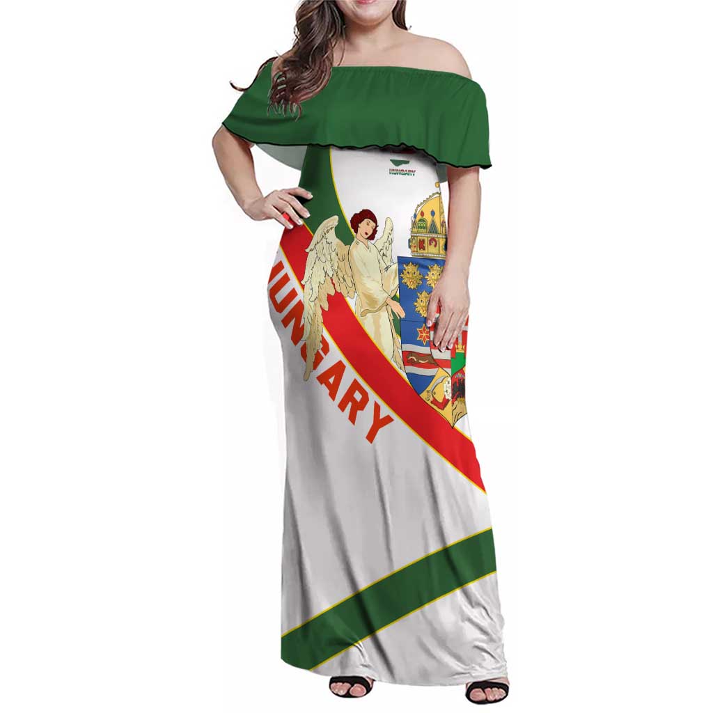 Hungary Family Matching Off Shoulder Maxi Dress and Hawaiian Shirt with Knight and Angel Illustration Design and National Crest - Wonder Print Shop