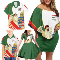 Hungary Family Matching Off Shoulder Short Dress and Hawaiian Shirt with Knight and Angel Illustration Design and National Crest - Wonder Print Shop