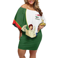 Hungary Family Matching Off Shoulder Short Dress and Hawaiian Shirt with Knight and Angel Illustration Design and National Crest - Wonder Print Shop