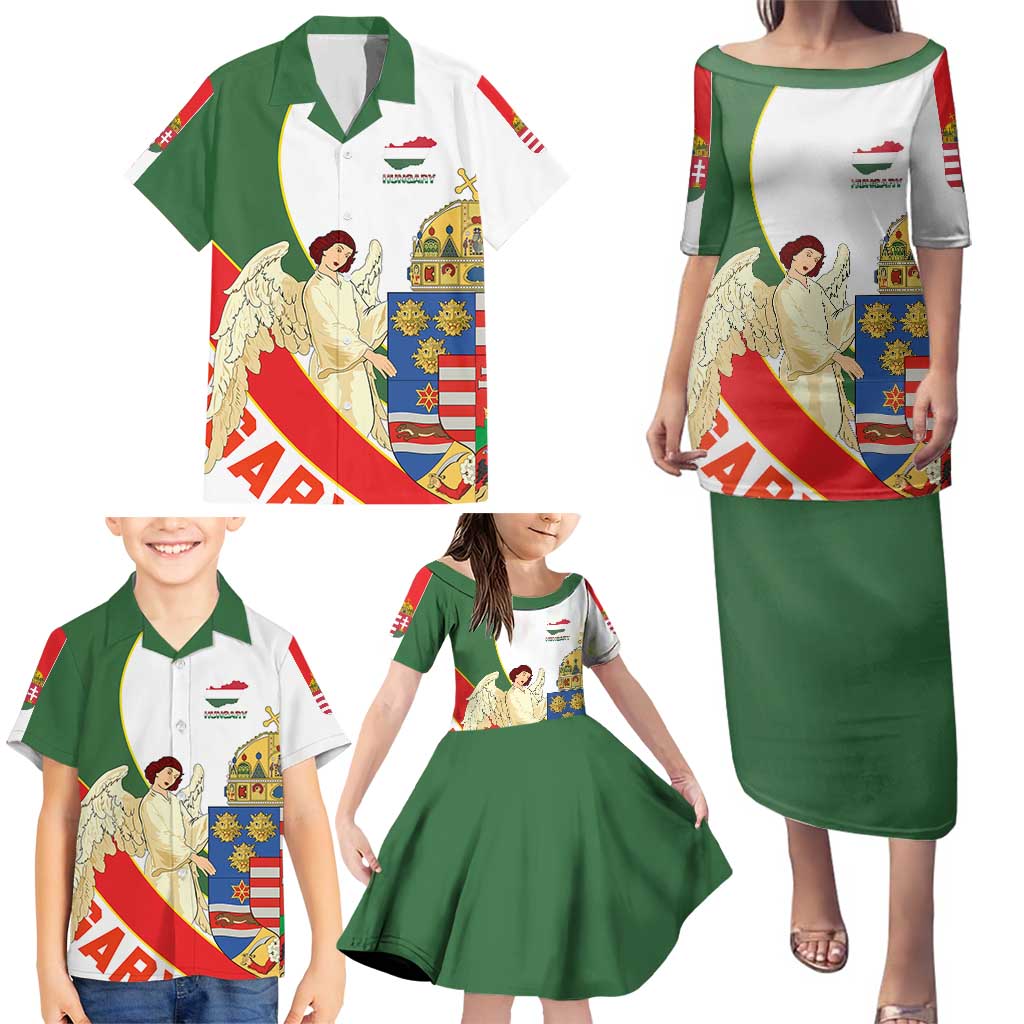 Hungary Family Matching Puletasi and Hawaiian Shirt with Knight and Angel Illustration Design and National Crest - Wonder Print Shop