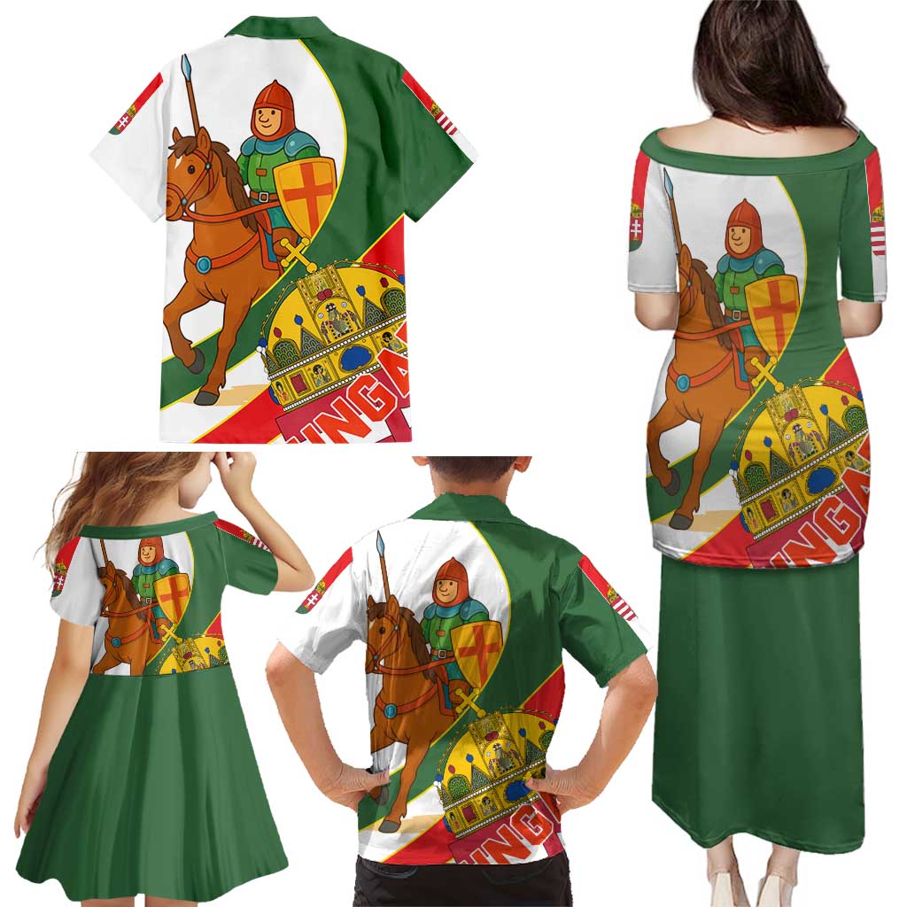 Hungary Family Matching Puletasi and Hawaiian Shirt with Knight and Angel Illustration Design and National Crest - Wonder Print Shop