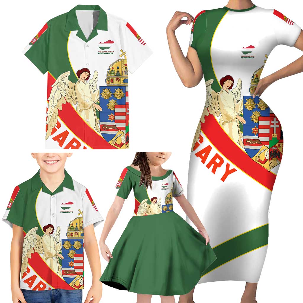 Hungary Family Matching Short Sleeve Bodycon Dress and Hawaiian Shirt with Knight and Angel Illustration Design and National Crest - Wonder Print Shop