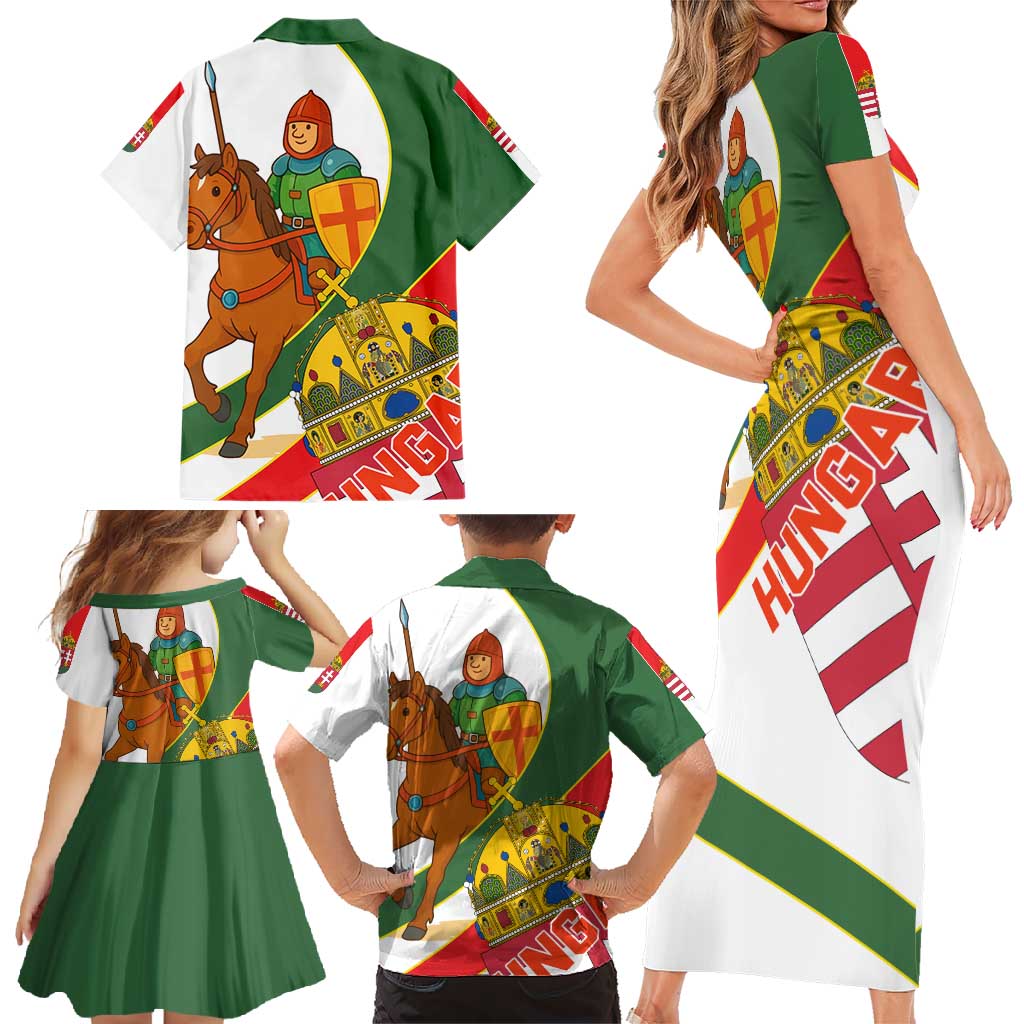 Hungary Family Matching Short Sleeve Bodycon Dress and Hawaiian Shirt with Knight and Angel Illustration Design and National Crest - Wonder Print Shop