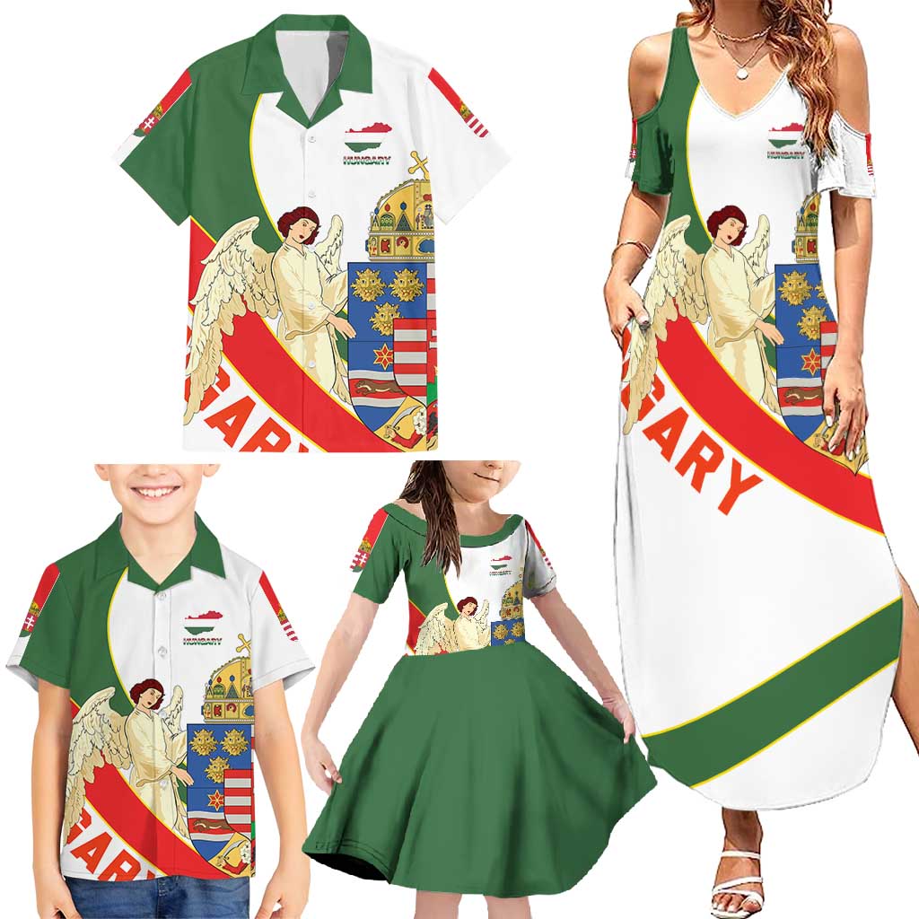 Hungary Family Matching Summer Maxi Dress and Hawaiian Shirt with Knight and Angel Illustration Design and National Crest - Wonder Print Shop