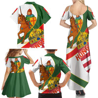 Hungary Family Matching Summer Maxi Dress and Hawaiian Shirt with Knight and Angel Illustration Design and National Crest - Wonder Print Shop