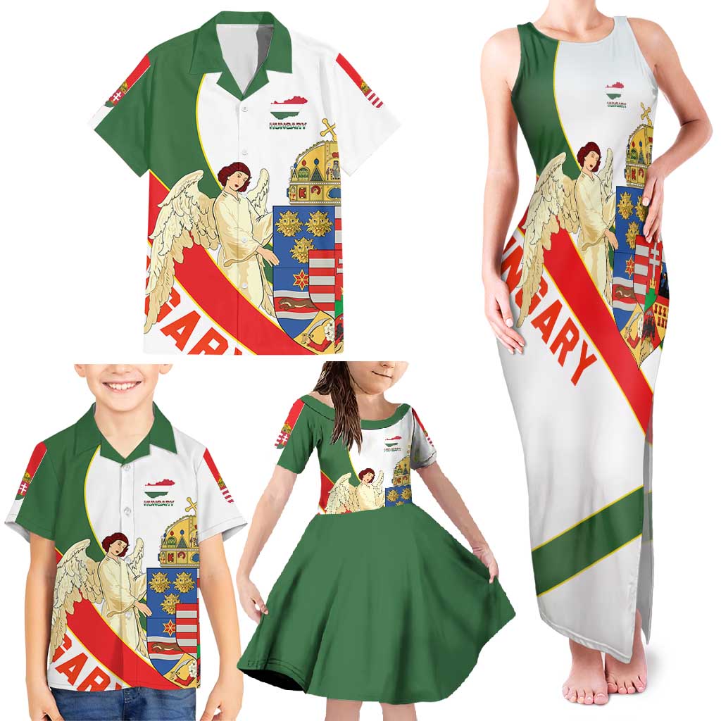 Hungary Family Matching Tank Maxi Dress and Hawaiian Shirt with Knight and Angel Illustration Design and National Crest - Wonder Print Shop
