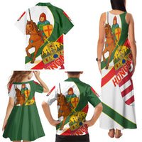 Hungary Family Matching Tank Maxi Dress and Hawaiian Shirt with Knight and Angel Illustration Design and National Crest - Wonder Print Shop