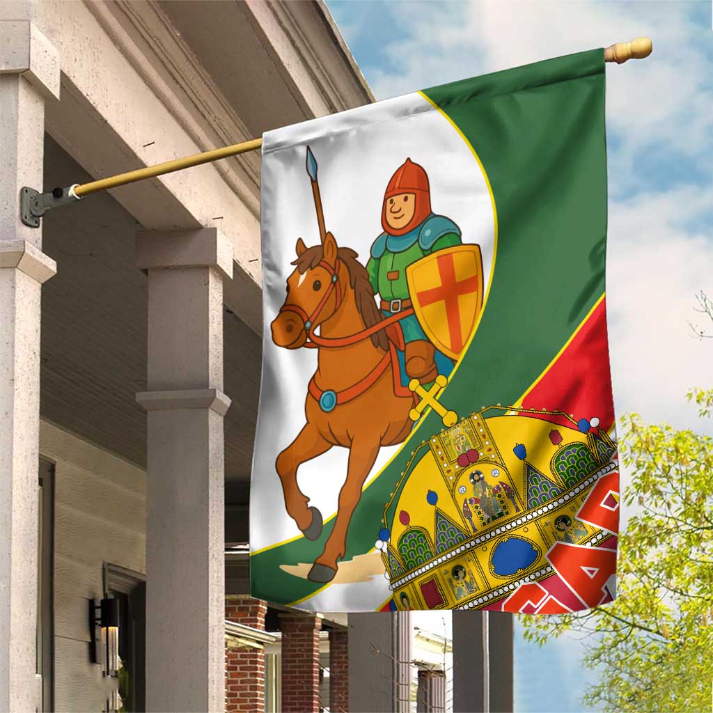 Hungary Garden Flag with Knight and Angel Illustration Design and National Crest - Wonder Print Shop