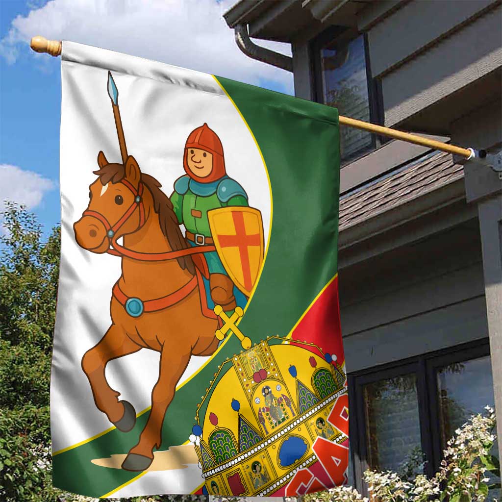 Hungary Garden Flag with Knight and Angel Illustration Design and National Crest - Wonder Print Shop
