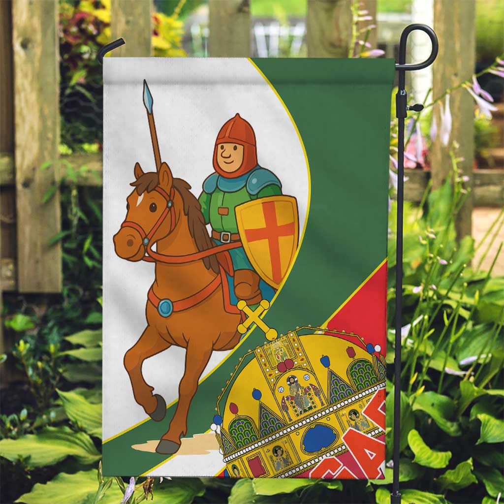 Hungary Garden Flag with Knight and Angel Illustration Design and National Crest - Wonder Print Shop