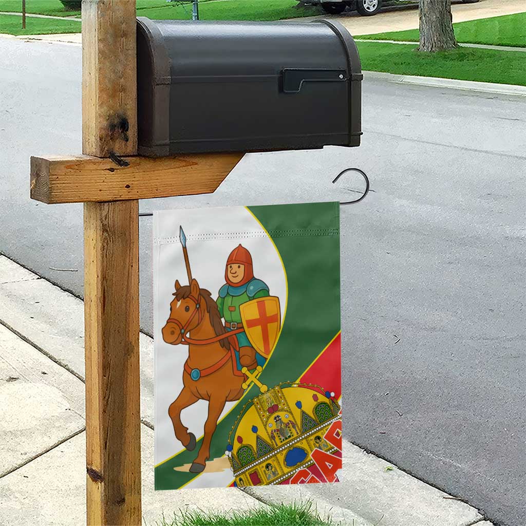 Hungary Garden Flag with Knight and Angel Illustration Design and National Crest - Wonder Print Shop