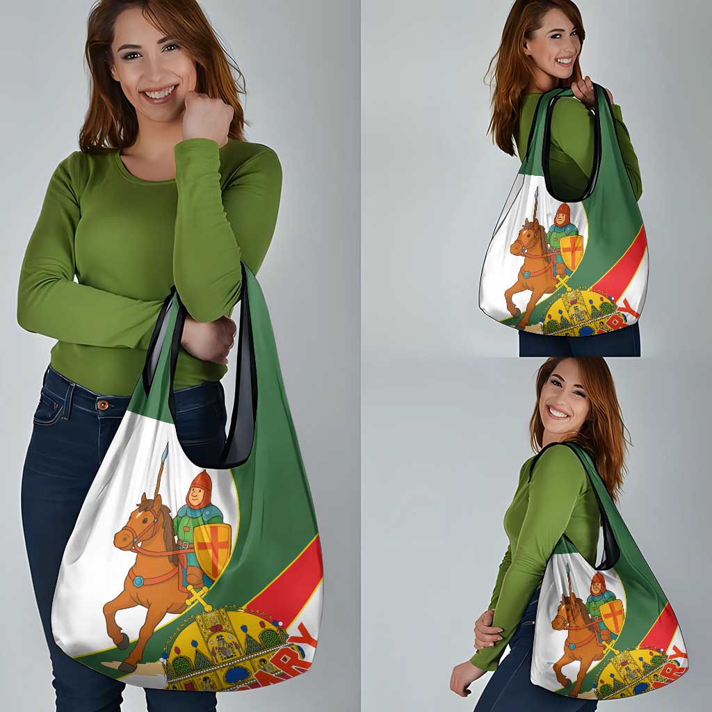 Hungary Grocery Bag with Knight and Angel Illustration Design and National Crest - Wonder Print Shop