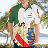 Hungary Hawaiian Shirt with Knight and Angel Illustration Design and National Crest - Wonder Print Shop