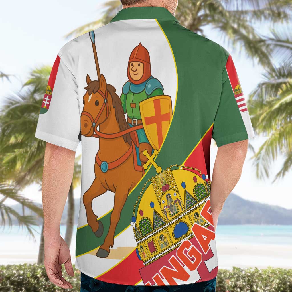 Hungary Hawaiian Shirt with Knight and Angel Illustration Design and National Crest - Wonder Print Shop