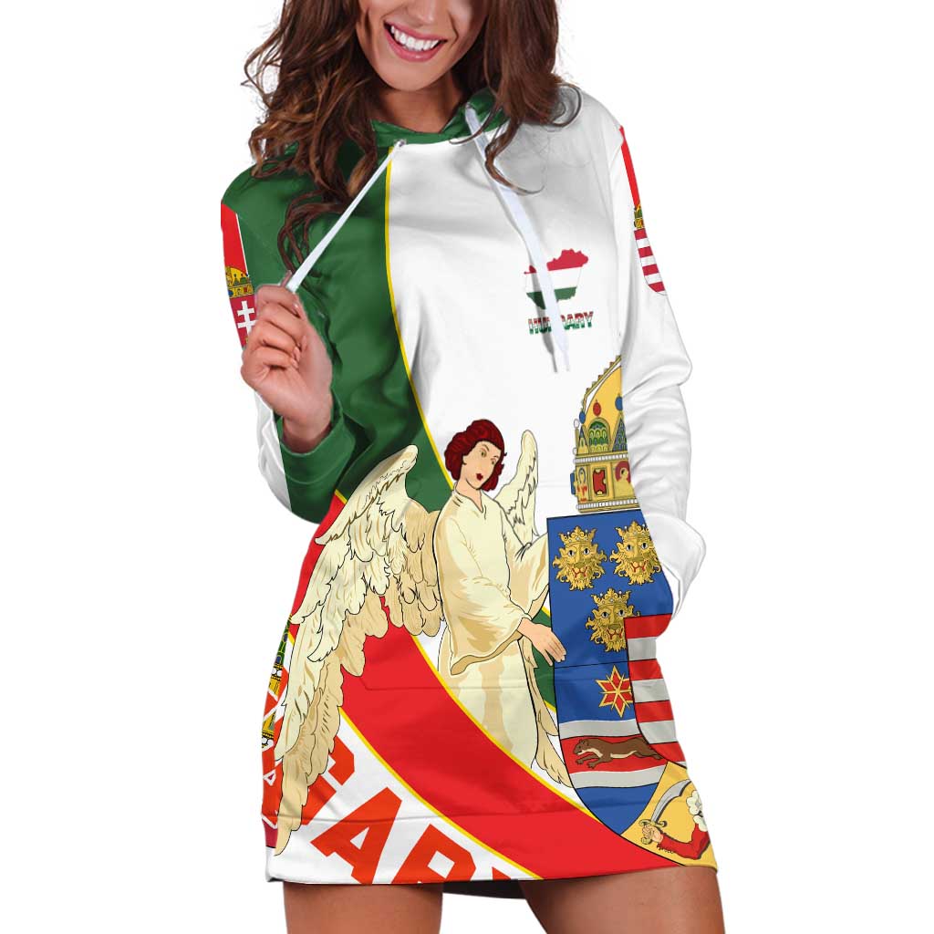 Hungary Hoodie Dress with Knight and Angel Illustration Design and National Crest - Wonder Print Shop